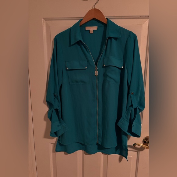 Michael Kors Blue Zip Up Blouse - Picture 1 of 3